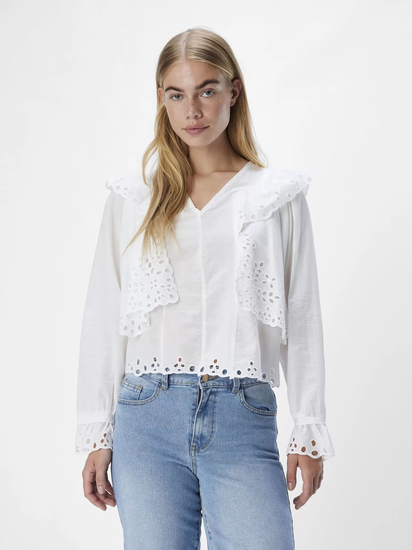 Dame OBJECT BRODERIE ANGLAISE BLUSE