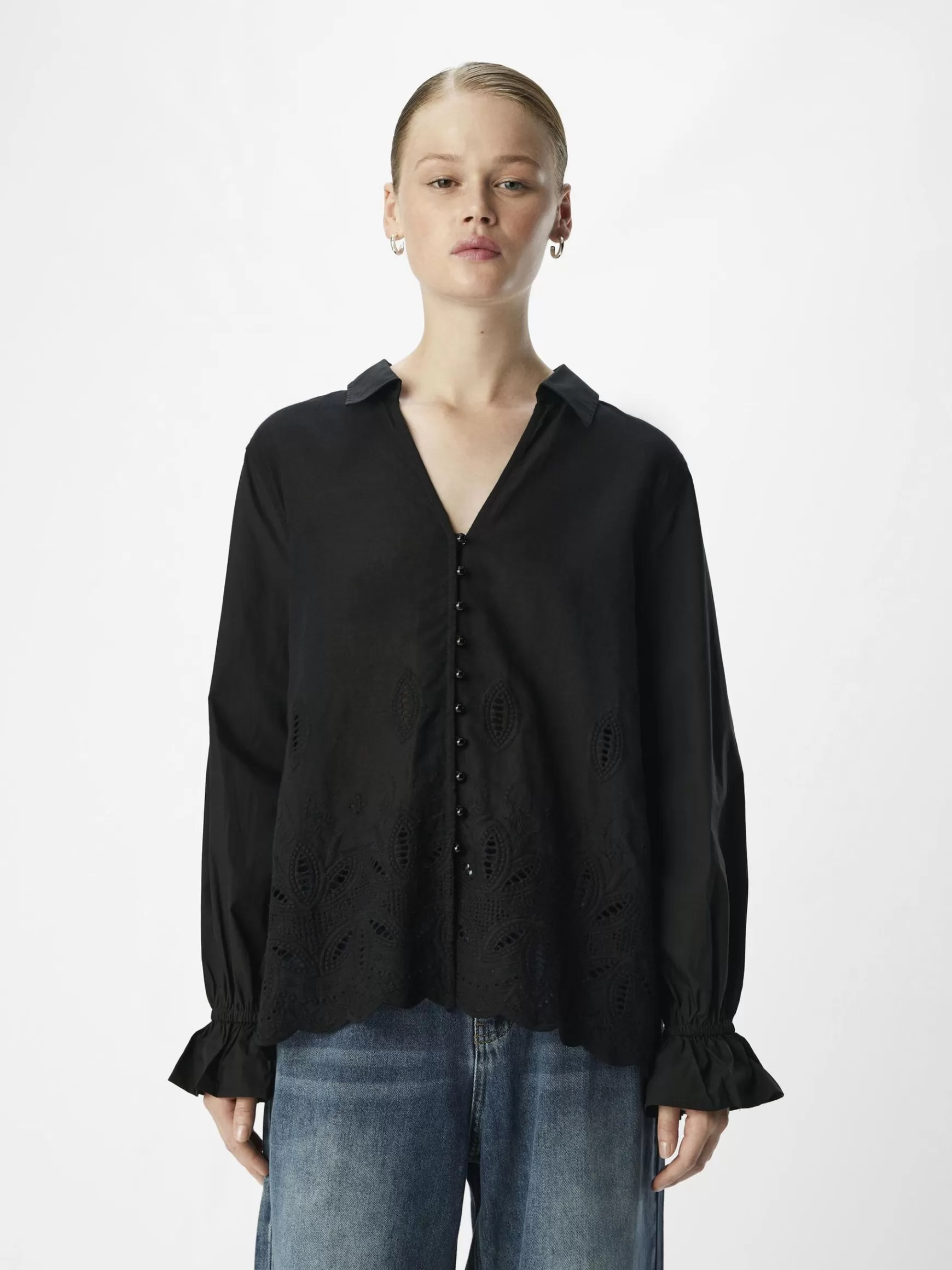 Dame OBJECT BRODERIE ANGLAISE SKJORTE