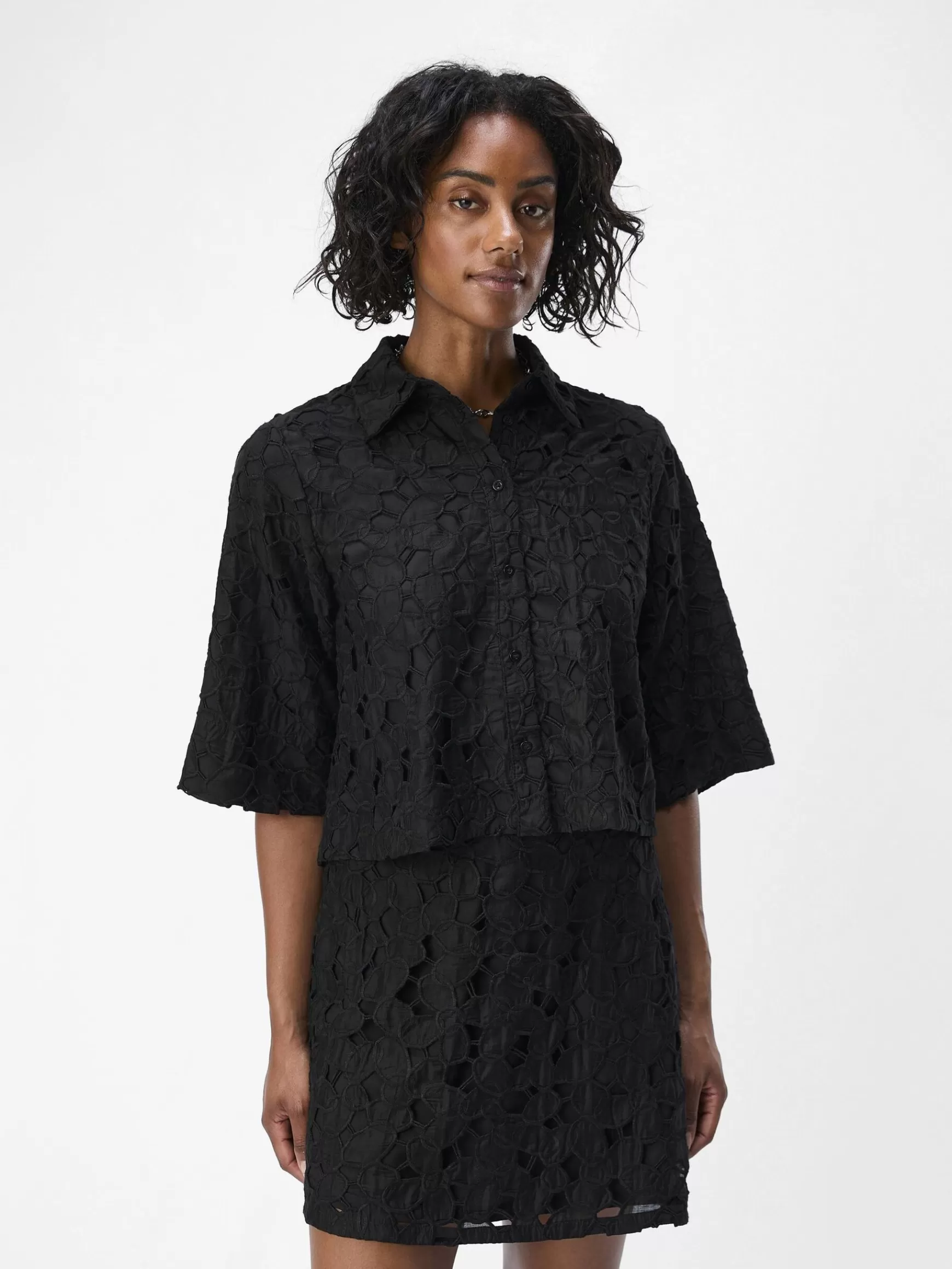 Dame OBJECT BRODERIE ANGLAISE SKJORTE