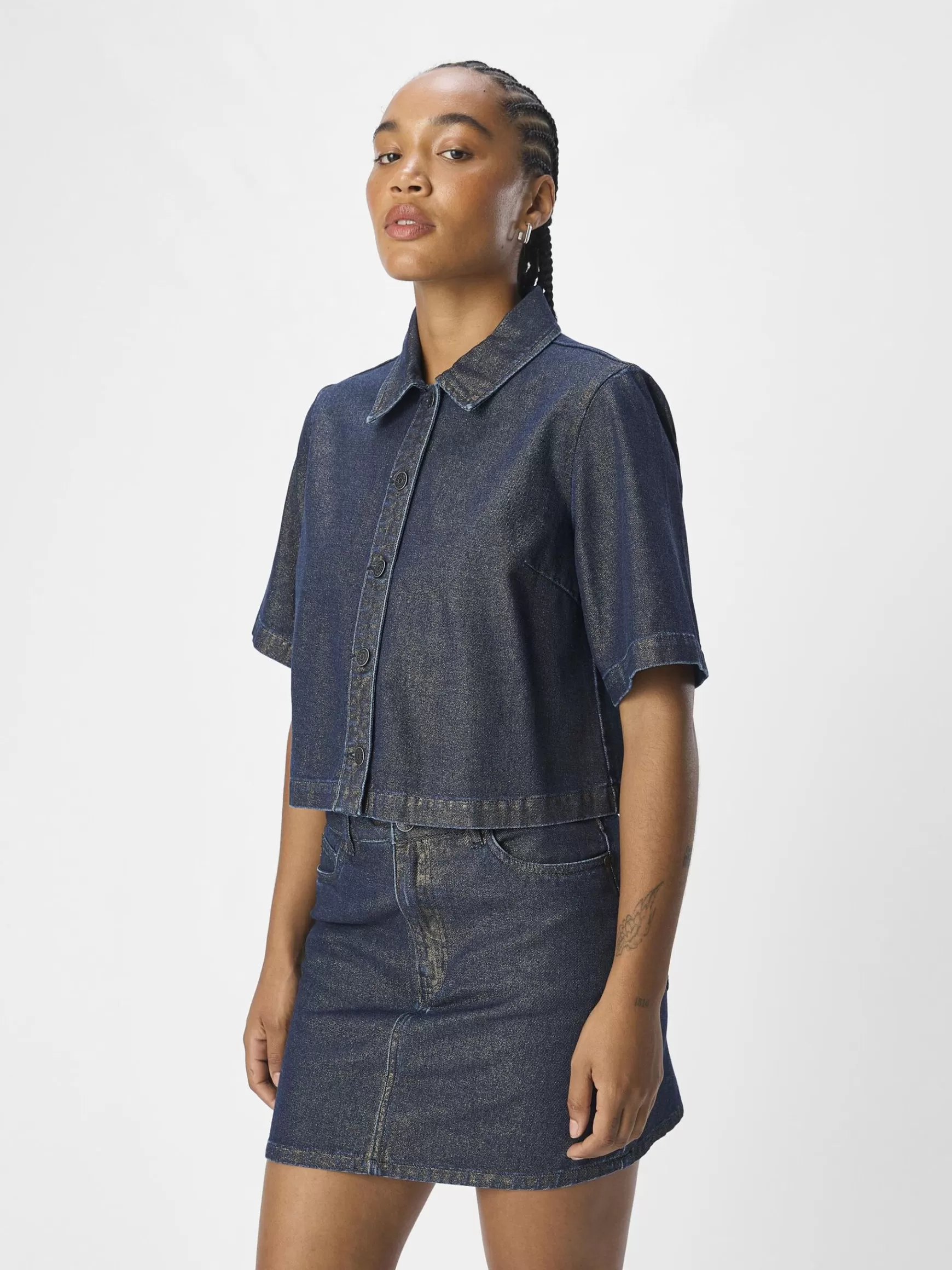 Dame OBJECT COATET DENIMSKJORTE
