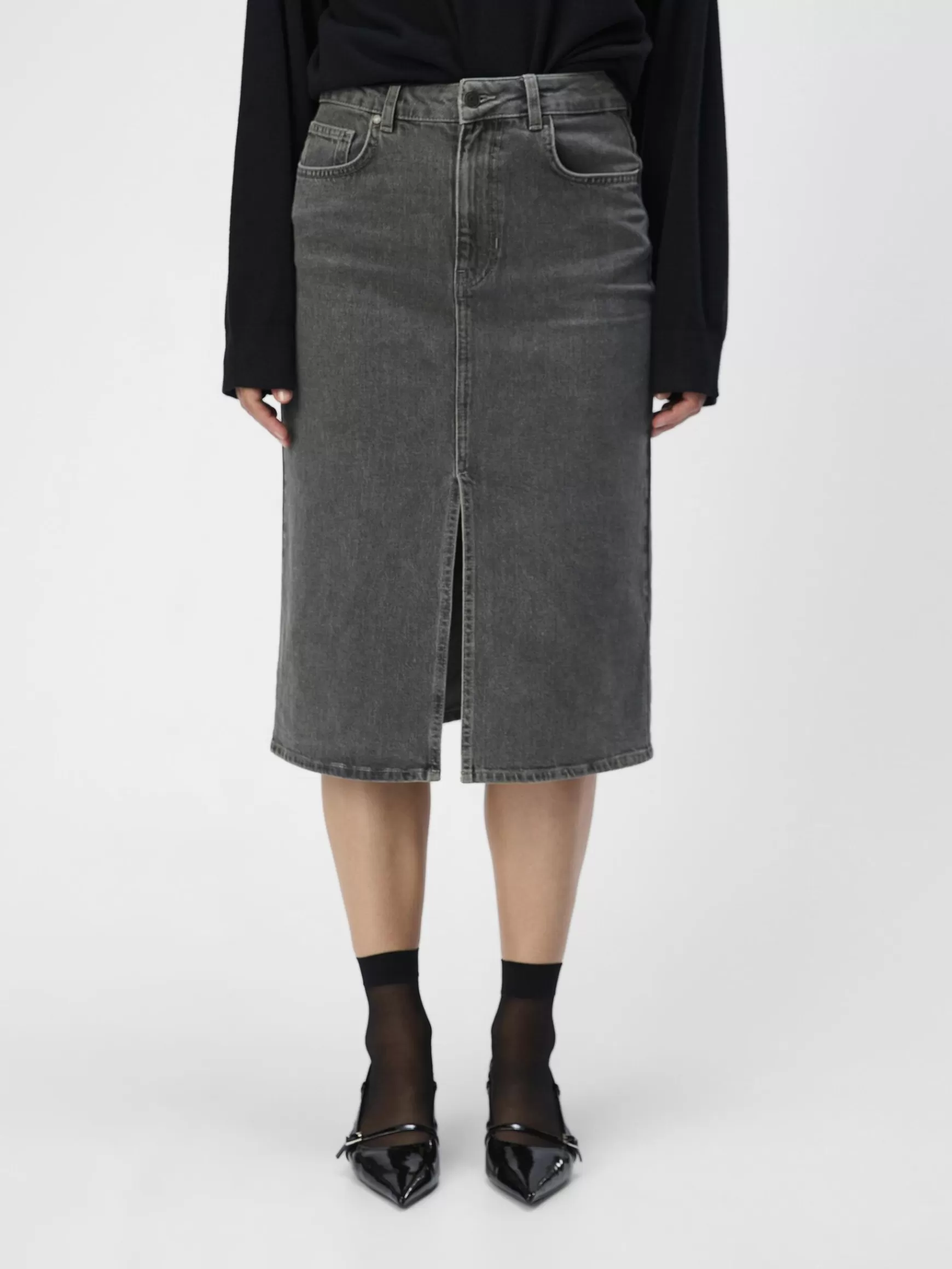 Dame OBJECT DENIM MIDINEDERDEL