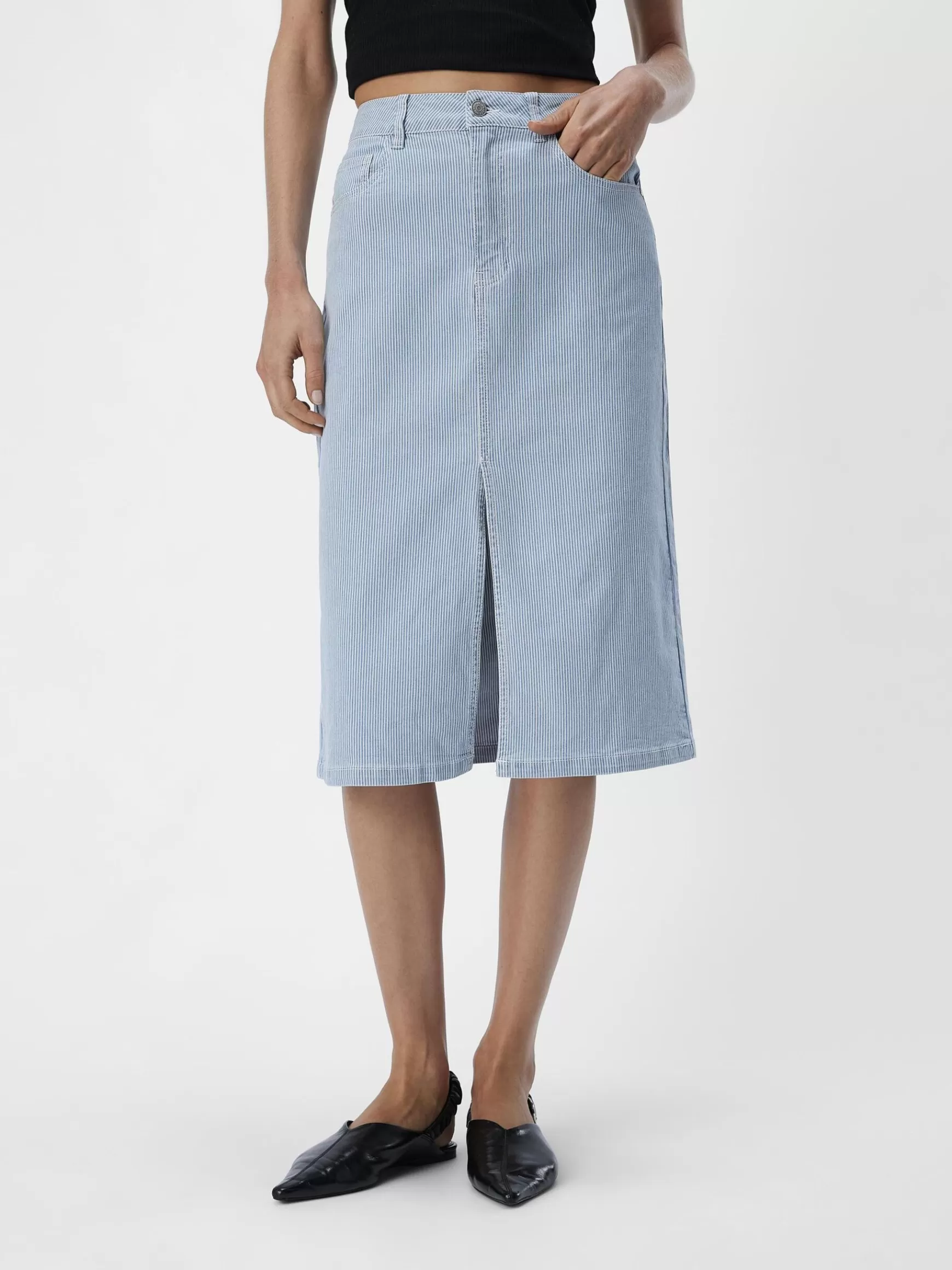 Dame OBJECT DENIM MIDINEDERDEL