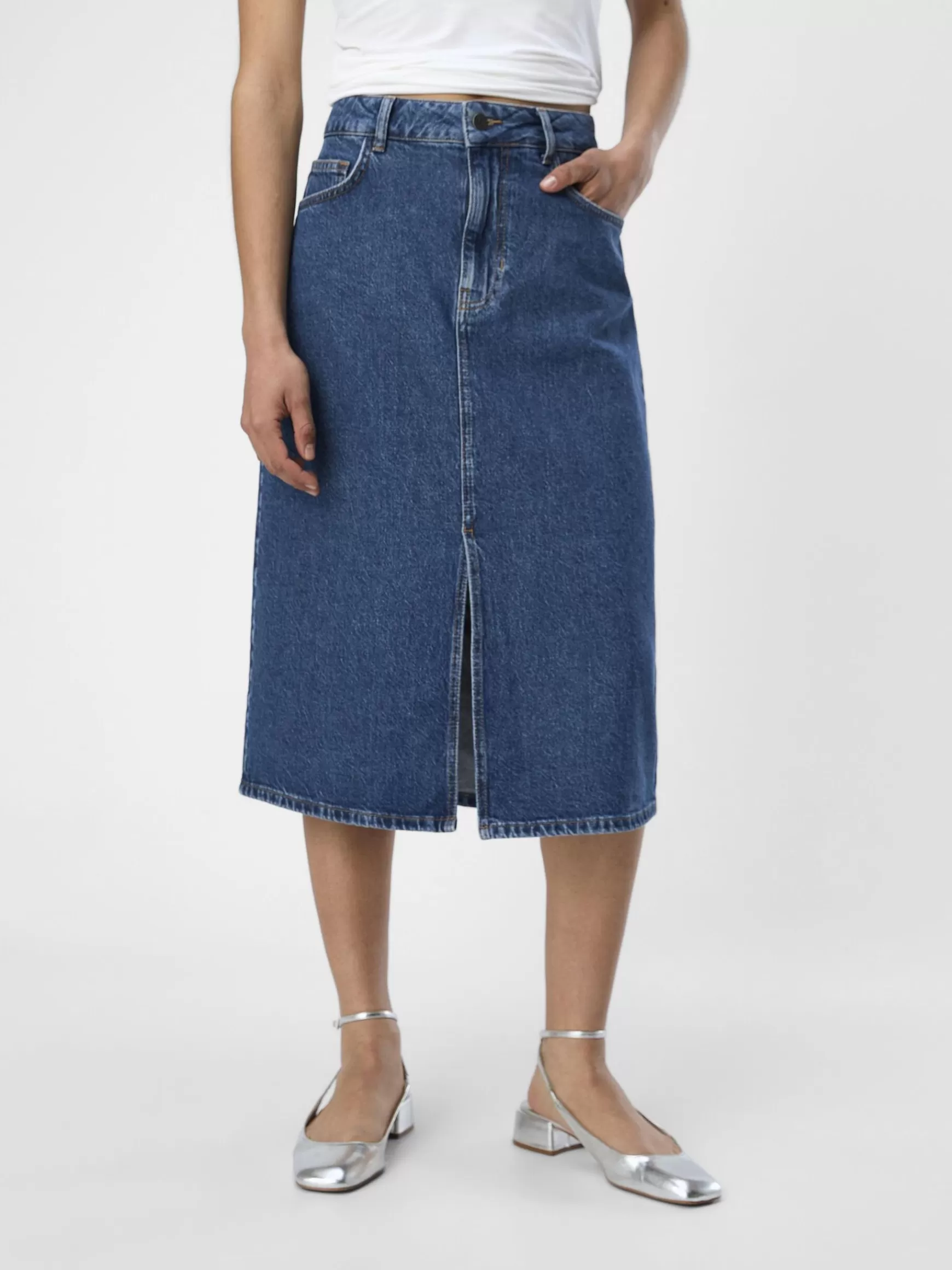 Dame OBJECT DENIM MIDINEDERDEL