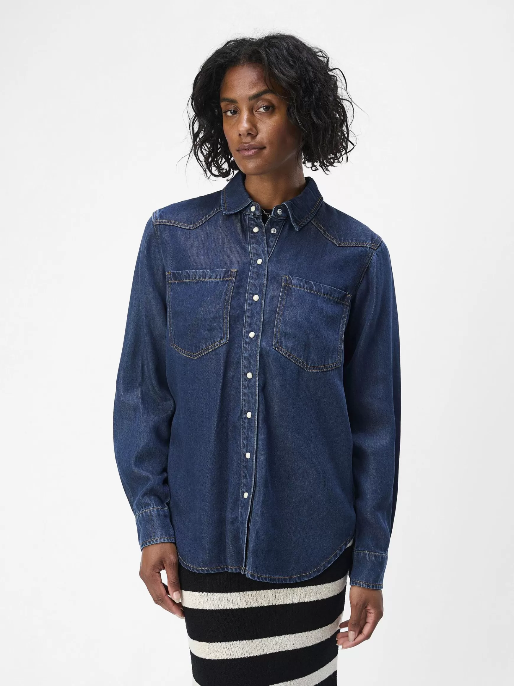 Dame OBJECT LØS DENIMSKJORTE