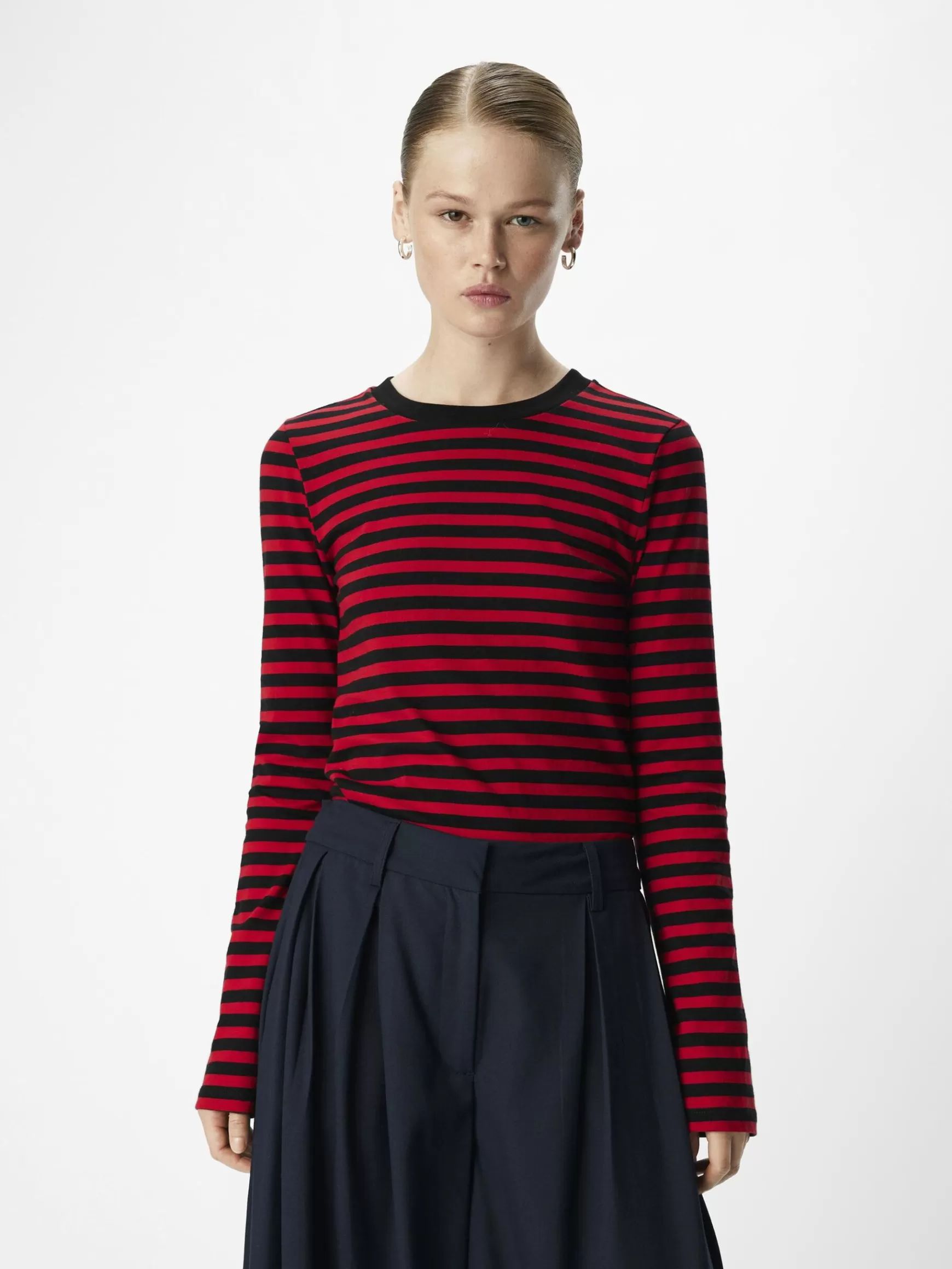 Dame OBJECT STRIBET LANGÆRMET T-SHIRT
